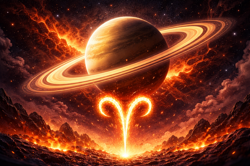 Saturne dand le b&eacute;lier