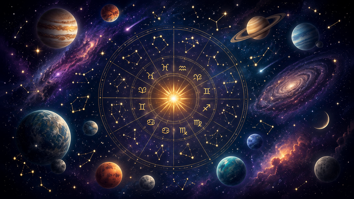 roue astrologique dans l'espace