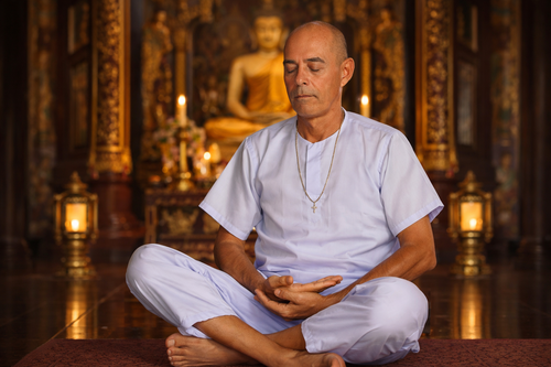M&eacute;ditation bouddhiste en pleine conscience dans un temple paisible
