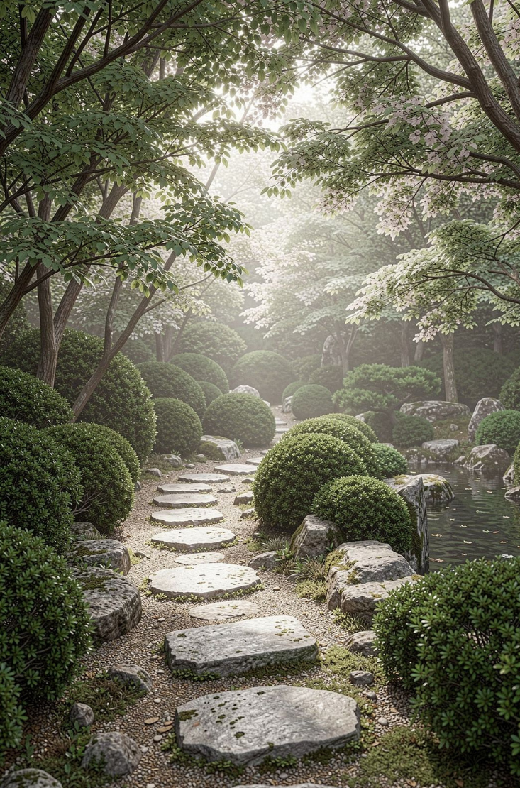 Un jardin paisible sur un sentier de pierre
